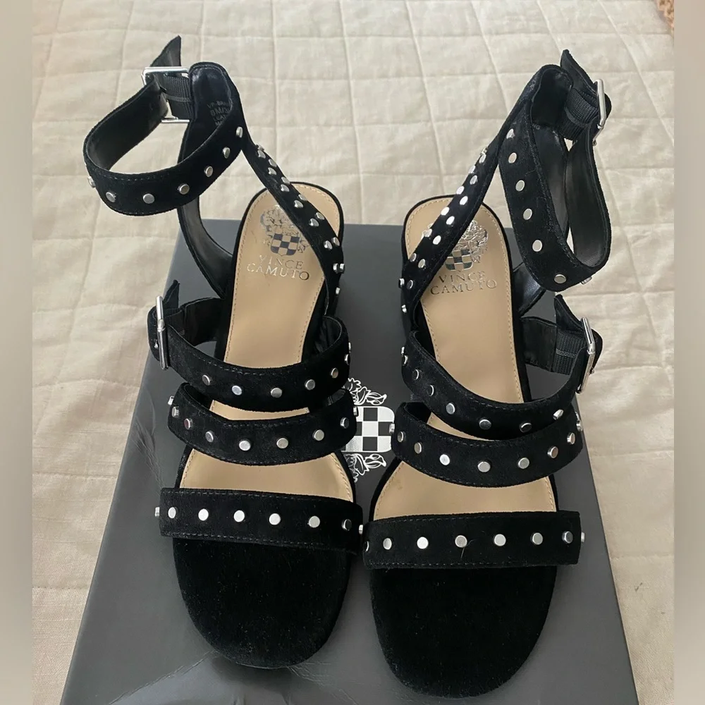 Vince Camuto Black Studded Strappy Sandals